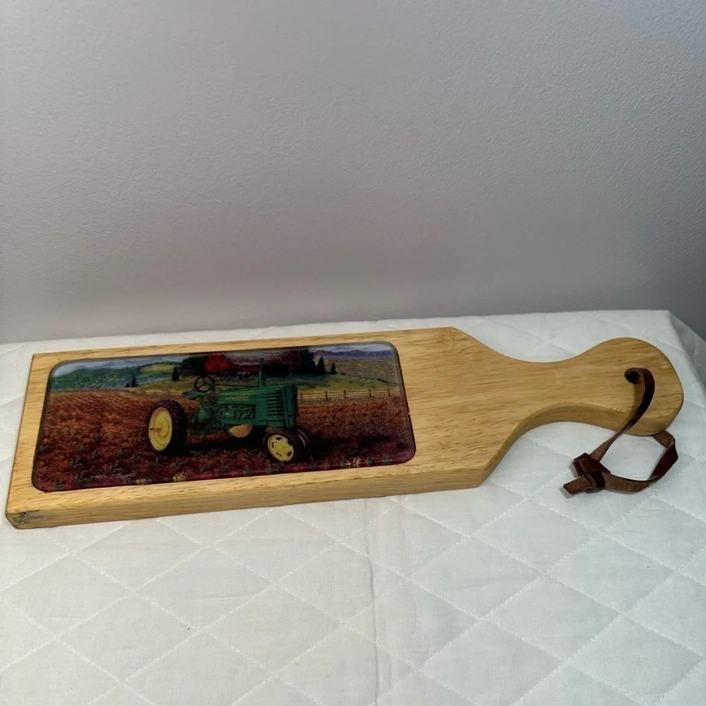 Vintage Farm Truck Glass Wall Hanging Wood Board Leather Strap Hanger Art Decor